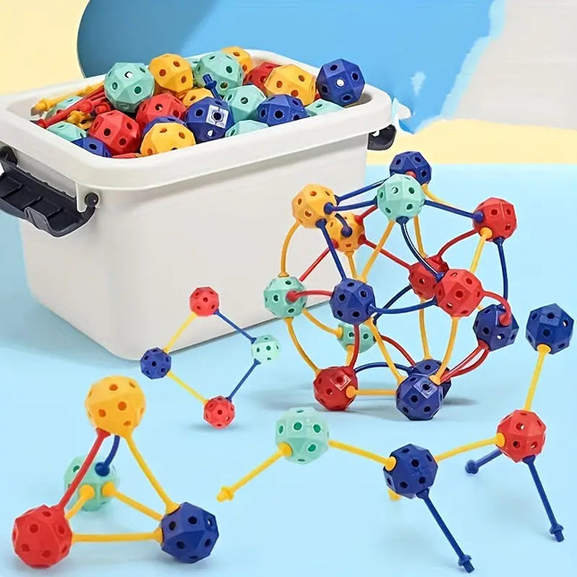 3D Bouwset Kinderen | Flexibele Kralen en Staven | Creatief Spel | Geometrische Vormen Maken | Motoriek Ontwikkeling | Kleurige Deelset met Opbergdoos | Veilige ABS-Plastic 75-150-240 Stuks