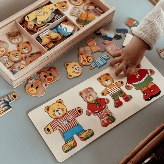 Boris Puzzelset Bøgetræs Beertjes | Creatieve Outfits | Educatief Spel | Houten Puzzelstukjes | Voor Peuters