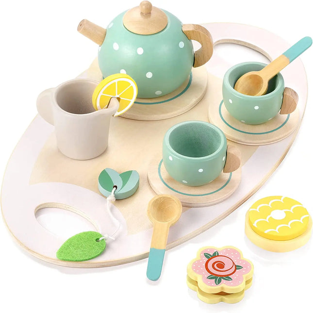 Woodn | Houten Theeservies Set Kinderen | Inclusief Theepot Koffiekopjes Taart | Educatief Duurzaam Speelgoed | Rollenspel | FSC Gecertificeerd Veilig | Giftvrij | Ideaal Voor Rollen Spelenderwijs Leren