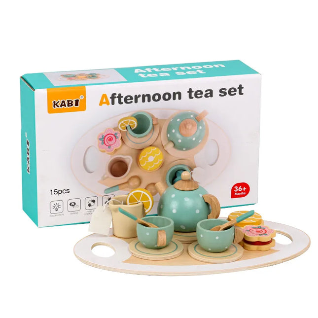 Woodn | Houten Theeservies Set Kinderen | Inclusief Theepot Koffiekopjes Taart | Educatief Duurzaam Speelgoed | Rollenspel | FSC Gecertificeerd Veilig | Giftvrij | Ideaal Voor Rollen Spelenderwijs Leren