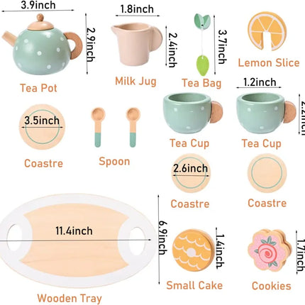Woodn | Houten Theeservies Set Kinderen | Inclusief Theepot Koffiekopjes Taart | Educatief Duurzaam Speelgoed | Rollenspel | FSC Gecertificeerd Veilig | Giftvrij | Ideaal Voor Rollen Spelenderwijs Leren