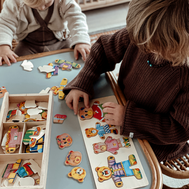 Boris Puzzelset Bøgetræs Beertjes | Creatieve Outfits | Educatief Spel | Houten Puzzelstukjes | Voor Peuters