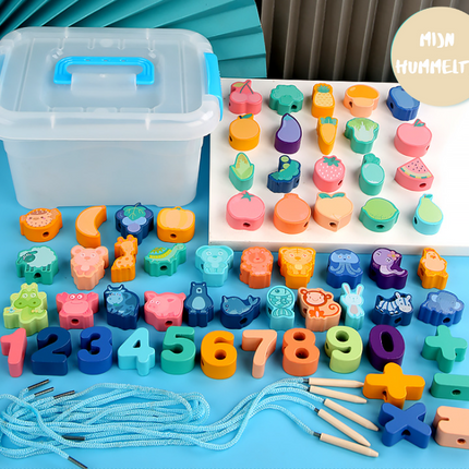 Woodn™ Kinderspeelgoed | Educatieve Houten Rijgkralen | Bevordert Hand-oog Coördinatie | 60 Stuks