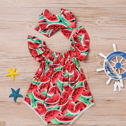 Meisjesjurk Zomer | Watermeloen Print | Kindermode | Praktisch & Kleurig | Inclusief Hoofdband | Gezellig & Comfortabel | Handig Wasbaar | Aangenaam Katoen | Ideaal Voor Spelletjes & Feestjes