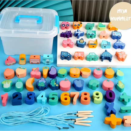 Woodn™ Kinderspeelgoed | Educatieve Houten Rijgkralen | Bevordert Hand-oog Coördinatie | 60 Stuks