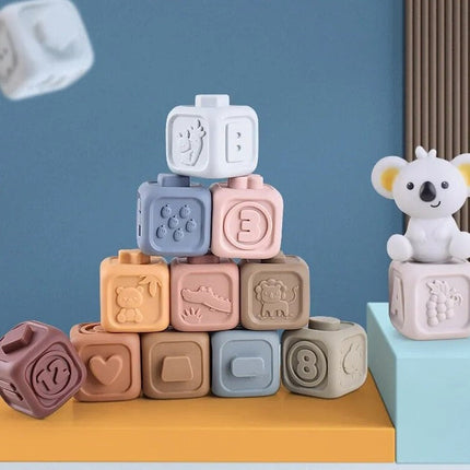 Koala Cubes | Educatief Stapel- en Bijtspeelgoed | Siliconen voor Baby's | Sansestimulatie en Motorische Ontwikkeling | Geschikt voor 0-12 Maanden | Veilig en BPA-vrij | Meerkleurig Sensory Speelgoed