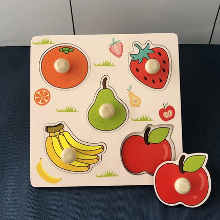Houten Kleurenpuzzel voor Kinderen | Educatief Spel | Fijnmotorische Ontwikkeling | Fruitvorm Herkenning | Duurzaam en Veilig Speelgoed | Compact en Draagbaar Design | Kindvriendelijke Materialen