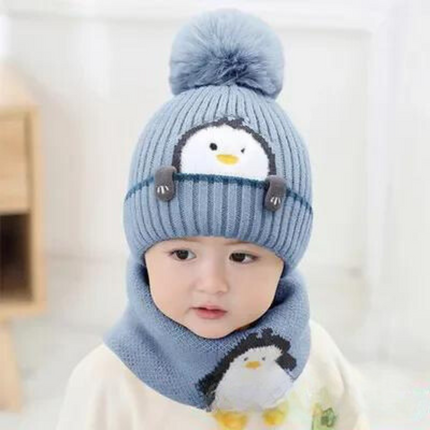 Pingvin Design Kinderset | Muts en Sjaal Baby | Warme Unisex Accessoires | One-Size | Zachte Polyester