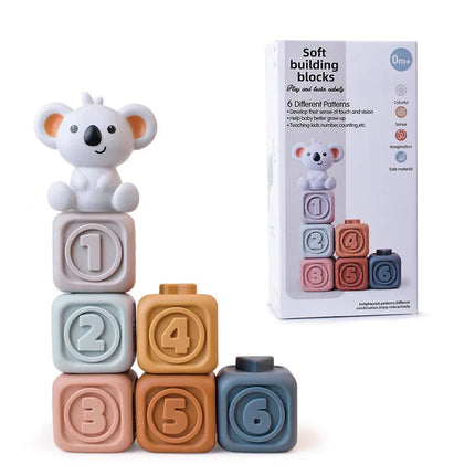 Koala Cubes | Educatief Stapel- en Bijtspeelgoed | Siliconen voor Baby's | Sansestimulatie en Motorische Ontwikkeling | Geschikt voor 0-12 Maanden | Veilig en BPA-vrij | Meerkleurig Sensory Speelgoed