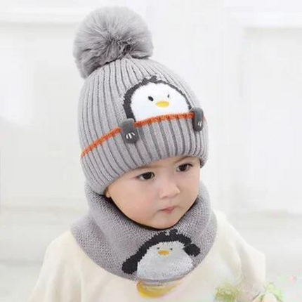 Pingvin Design Kinderset | Muts en Sjaal Baby | Warme Unisex Accessoires | One-Size | Zachte Polyester