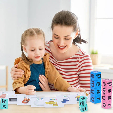 Educatief Speelgoed | Engelse Woorden Leren voor Kinderen | Montessori Letterblokken | 3 Jaar+ | Duurzaam Hout | 28 Educatieve Kaarten | Alfabet Puzzel voor Peut | Bouwen en Leren | Leren met Spelenderwijs