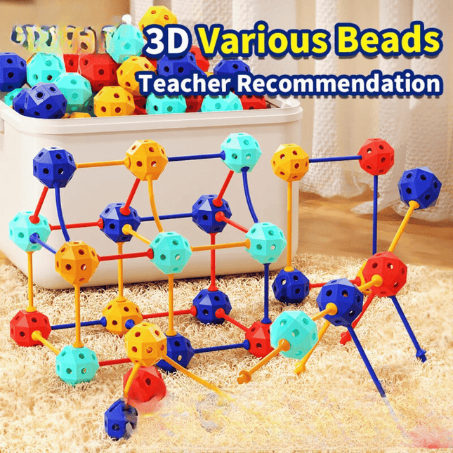 3D Bouwset Kinderen | Flexibele Kralen en Staven | Creatief Spel | Geometrische Vormen Maken | Motoriek Ontwikkeling | Kleurige Deelset met Opbergdoos | Veilige ABS-Plastic 75-150-240 Stuks
