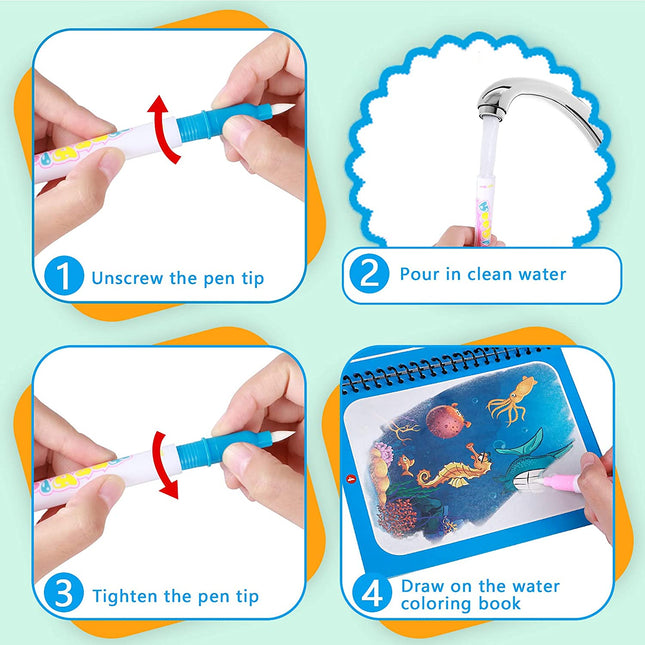 Magisch Waterverfboek Set | Herbruikbaar Kleurboek voor Kinderen | Veilige Creatieve Ontwikkeling | 4 Stuks