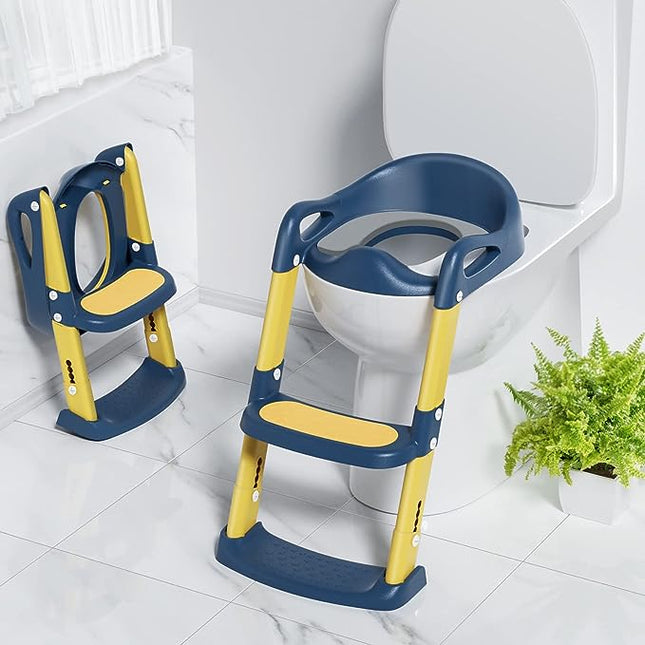 Opvouwbaar Potty Training Stoeltje | Toilettrainer Voor Peuters | Verstelbare Stabiele Trap | Veilig Antislip Design | Praktisch Ruimtebesparend Toilethulpje | Gemakkelijk Opbergbaar Pottetrainer