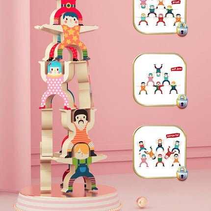 Woodn™ Stapelacrobaten | Educatief Spel | Ontwikkelt Creativiteit en Probleemoplossend Vermogen | Kinderspeelgoed | Trælook ABS-plast | Inclusief 16 Figuren en Ballen | Hand-oog Coördinatie en Motoriek