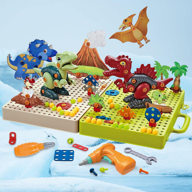 Dinosaurus Bouwset Kind | Elektrische Speelgoed Boremachine | Creatief Constructiespeelgoed | Motorische Ontwikkeling | Educatief en Duurzaam Bouwspeelgoed | Dino Thema Speelset