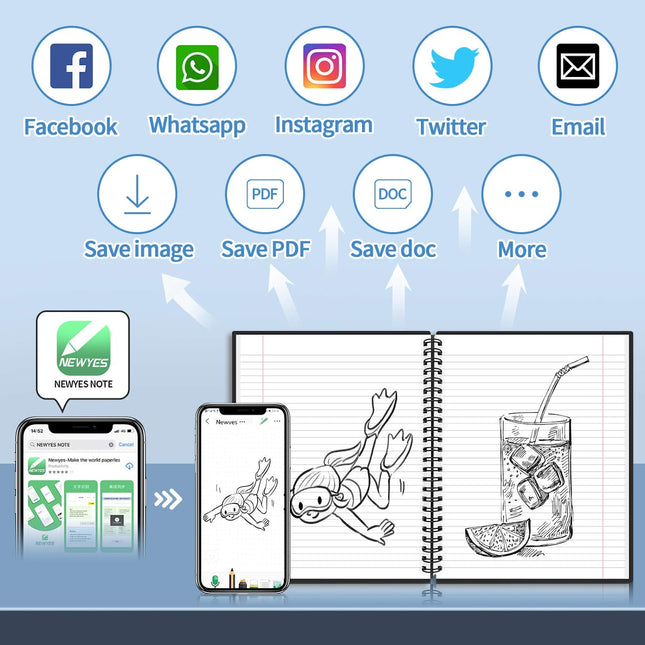 Papierbesparende Herbruikbaar Notitieboek | Wisbare Notities | Inclusief App Integratie | Milieuvriendelijk Kantoor Artikel | 216x158mm | Snel Drogen | Geschikt voor Kinderen | Inclusief Pen en Reinigingsdoek