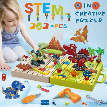 Dinosaurus Bouwset Kind | Elektrische Speelgoed Boremachine | Creatief Constructiespeelgoed | Motorische Ontwikkeling | Educatief en Duurzaam Bouwspeelgoed | Dino Thema Speelset