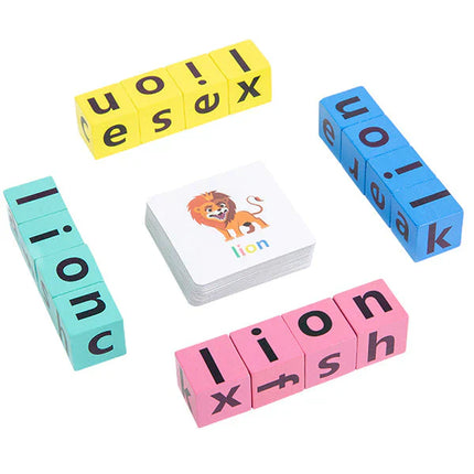 Educatief Speelgoed | Engelse Woorden Leren voor Kinderen | Montessori Letterblokken | 3 Jaar+ | Duurzaam Hout | 28 Educatieve Kaarten | Alfabet Puzzel voor Peut | Bouwen en Leren | Leren met Spelenderwijs
