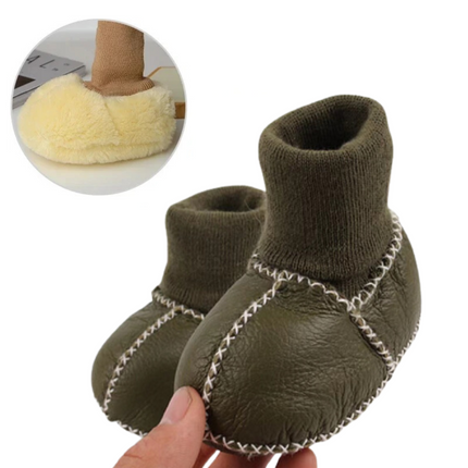 Baby Pantoffels | Antislip | Warm Binnenvoering | Winter | Eenvoudig Aantrekken | Katoen, Wol, Leder