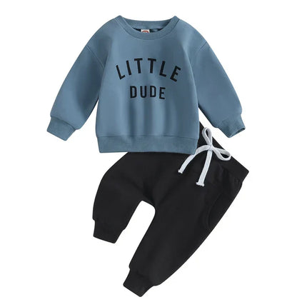 Babyset jongens | Zachte katoenen blend | Comfortabele jongensoutfit | Sweatshirt en broek | Trendy print
