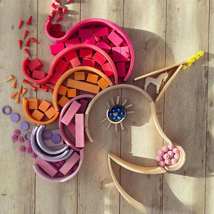 Woodn | Regenboog Bouwblokken Hout | Kleurrijke Educatieve Speelblokken | Veilig & Duurzaam | Ontwikkeling Motoriek & Creativiteit | Handgemaakt | Geschikt voor Alle Leeftijden | Keuze uit 81, 162, 324 Blokken