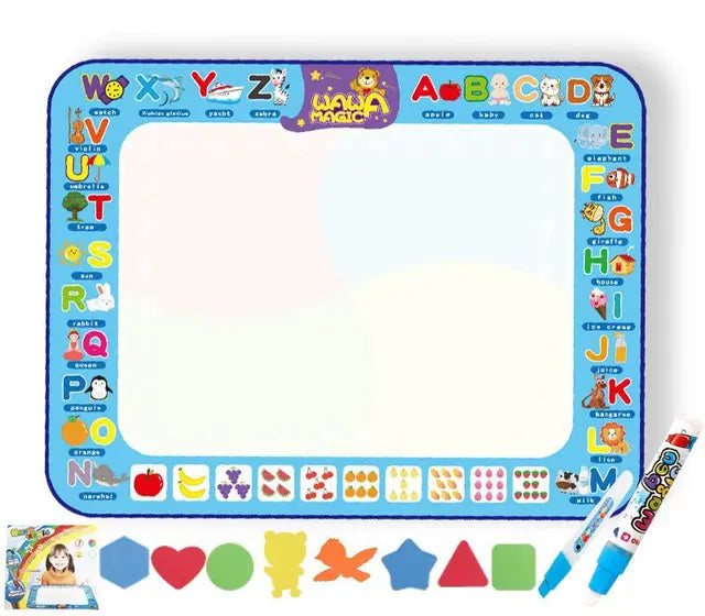 AquaMagic Tekenmat | Creatief Speelplezier | Waterteken Set | Inclusief Stencils & Pennen | Herbruikbaar & Onderwijsgericht | Groot Formaat 100x80 cm | Milieuvriendelijk Speelgoed