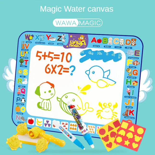 AquaMagic Tekenmat | Creatief Speelplezier | Waterteken Set | Inclusief Stencils & Pennen | Herbruikbaar & Onderwijsgericht | Groot Formaat 100x80 cm | Milieuvriendelijk Speelgoed