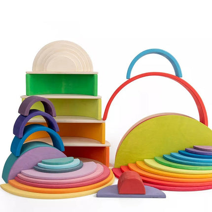 Halfronde Houten Schijven | Creatief Bouwen | Educatief Speelgoed | Duurzaam | Vrij Van Schadelijke Stoffen | Bevordering Technische Vaardigheden | Geschikt Vanaf 3 Jaar | 11 Stuks | Verschillende Kleuren