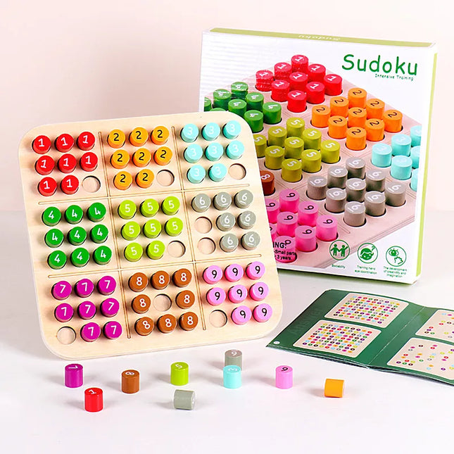 Wooden 3D Sudoku Puzzelspel | Handgemaakt Houten Bordspel | Educatief Spel | Kleurrijk Ontwerp | Ontwikkeling Coördinatie en Creativiteit | Inclusief 81 Stukken en Spelhandleiding | Veilige Materialen