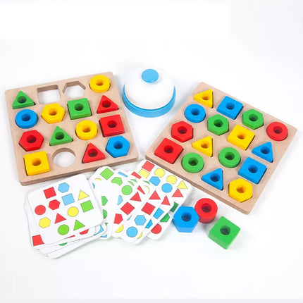 Woodn | Educatief Spel voor Kinderen | Trains Hand-oog Coördinatie | Geometrische Vormen | Inclusief Blokken en Kaarten | Ondersteunt Cognitieve Ontwikkeling | Twee Spelers | Houten Speelgoed