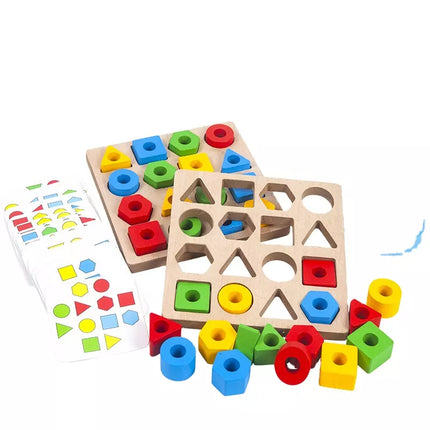Woodn | Educatief Spel voor Kinderen | Trains Hand-oog Coördinatie | Geometrische Vormen | Inclusief Blokken en Kaarten | Ondersteunt Cognitieve Ontwikkeling | Twee Spelers | Houten Speelgoed