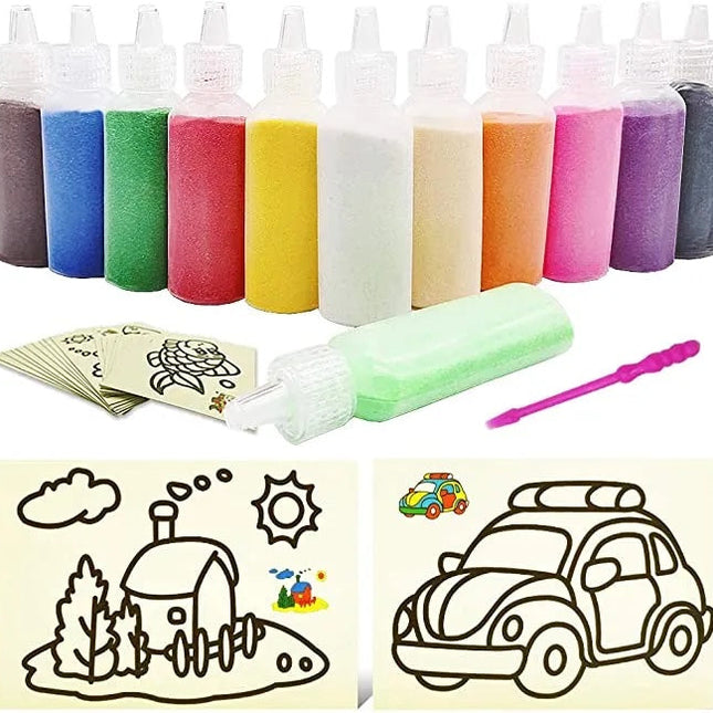 DIY Sandkunst Set | Creatief Knutselen Voor Gezin | Maak Unieke Schilderijen | Inclusief 12 Kleuren