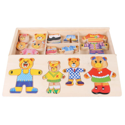 Boris Puzzelset Bøgetræs Beertjes | Creatieve Outfits | Educatief Spel | Houten Puzzelstukjes | Voor Peuters