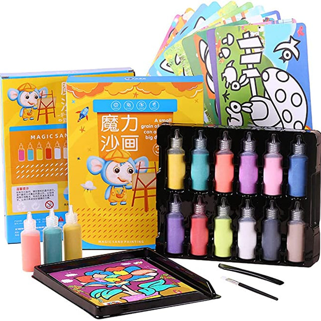 DIY Sandkunst Set | Creatief Knutselen Voor Gezin | Maak Unieke Schilderijen | Inclusief 12 Kleuren