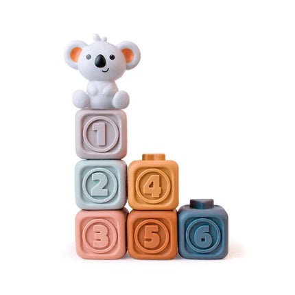 Koala Cubes | Educatief Stapel- en Bijtspeelgoed | Siliconen voor Baby's | Sansestimulatie en Motorische Ontwikkeling | Geschikt voor 0-12 Maanden | Veilig en BPA-vrij | Meerkleurig Sensory Speelgoed
