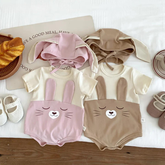 Babykleding | Zachte babydragt | 100% Katoen | Ademend en huidvriendelijk | Met capuchon en oor details | Geschikt voor zomer en herfst | Eenvoudig aan- en uit trekken | Diverse maten 0-24 maanden