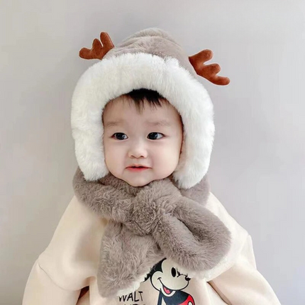 Baby Winteraccessoire | Kinder Hoofdbedekking | Combi Muts en Sjaal | Warme Hertenontwerp | Blauw | Zacht Katoen | Bescherming tegen Kou | Winddicht | Charmant Design | Perfecte Pasvorm | Comfortabel