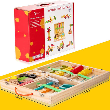 Houten Gereedschapskist voor Kinderen | Duurzaam en Veilige Speelgoedset | Creativiteit en Leren | Spelenderwijs Ontwikkelen | Milieuvriendelijk Materiaal | Inclusief Opbergkist met Handvat