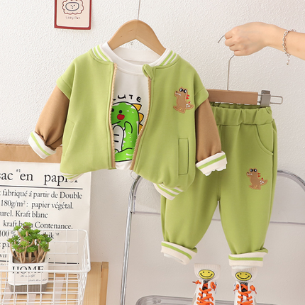 Fashion Set Kinderen | 3-delig Outfit | Dino Thema | Vest, Shirt en Broek | Zacht Ademend Katoen | Comfortabele Pasvorm | Makkelijk Wasbaar | Leeftijd 1-6 Jaar | Spelen & Familieuitjes