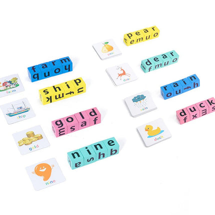 Educatief Speelgoed | Engelse Woorden Leren voor Kinderen | Montessori Letterblokken | 3 Jaar+ | Duurzaam Hout | 28 Educatieve Kaarten | Alfabet Puzzel voor Peut | Bouwen en Leren | Leren met Spelenderwijs