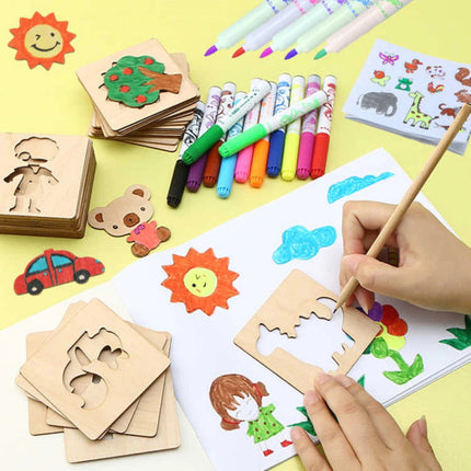 Kunstzinnig Tekenset Kinderen | Creatief Ontwikkelen | 20 Stencils Stimuleert Creativiteit | Veilige Materialen | Bevordert Vormherkenning | Opvouwbaar Design | Geschikt Jongens Meisjes | Educatief Ajdcbry