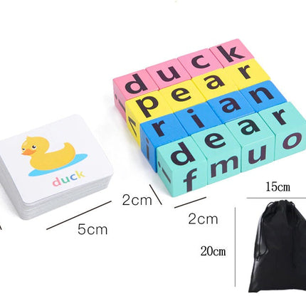 Educatief Speelgoed | Engelse Woorden Leren voor Kinderen | Montessori Letterblokken | 3 Jaar+ | Duurzaam Hout | 28 Educatieve Kaarten | Alfabet Puzzel voor Peut | Bouwen en Leren | Leren met Spelenderwijs