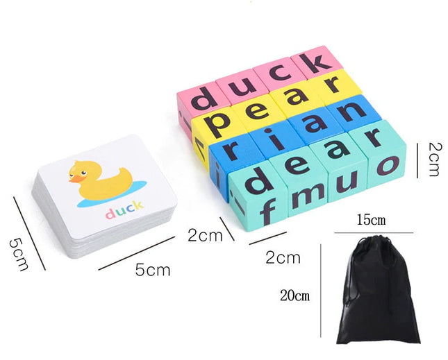 Educatief Speelgoed | Engelse Woorden Leren voor Kinderen | Montessori Letterblokken | 3 Jaar+ | Duurzaam Hout | 28 Educatieve Kaarten | Alfabet Puzzel voor Peut | Bouwen en Leren | Leren met Spelenderwijs