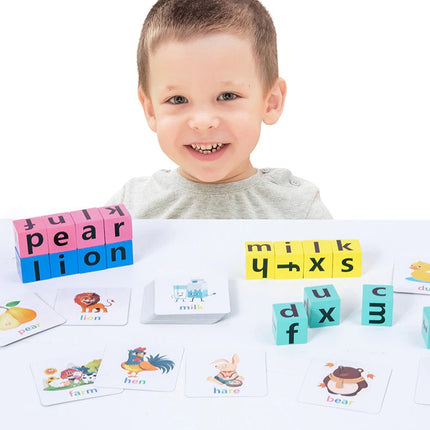 Educatief Speelgoed | Engelse Woorden Leren voor Kinderen | Montessori Letterblokken | 3 Jaar+ | Duurzaam Hout | 28 Educatieve Kaarten | Alfabet Puzzel voor Peut | Bouwen en Leren | Leren met Spelenderwijs