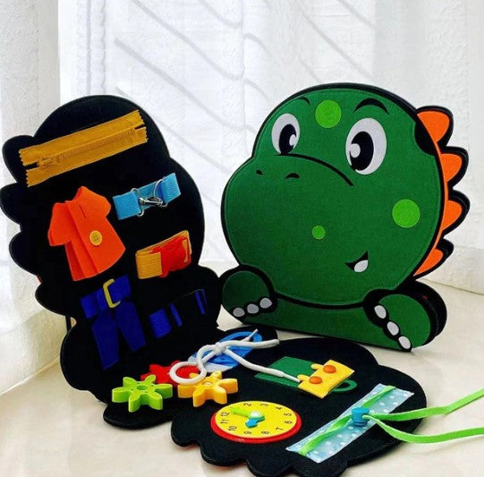 Peuter Activiteitenbord | Educatief Speelgoed Sensorische Ontwikkeling | Montessori Inspiratie | Dinothema | Filt Texturen | Knoppen Schuiven | Oefen Motoriek & Probleemoplossing | DIY Gezinsactiviteit