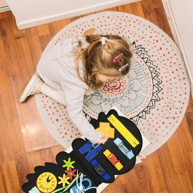 Peuter Activiteitenbord | Educatief Speelgoed Sensorische Ontwikkeling | Montessori Inspiratie | Dinothema | Filt Texturen | Knoppen Schuiven | Oefen Motoriek & Probleemoplossing | DIY Gezinsactiviteit