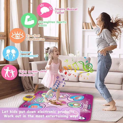 Interactieve LED Dansmat Kinderen | Muzikale Dans Speelgoed | Antislip & Opvouwbaar | Binnen & Buiten Gebruik | Educatief Speelgoed voor Motoriek & Coördinatie | Kleur Blauw | 90x90 cm