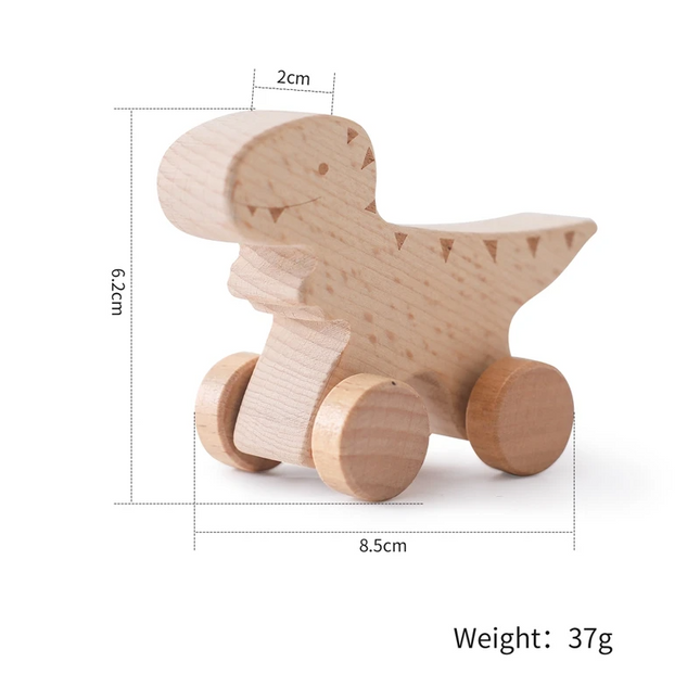 Houten Speelgoed Dino | Duurzaam Beukenhout | Dino Op Wielen | Veilig Voor Kinderen | Motorische Ontwikkeling