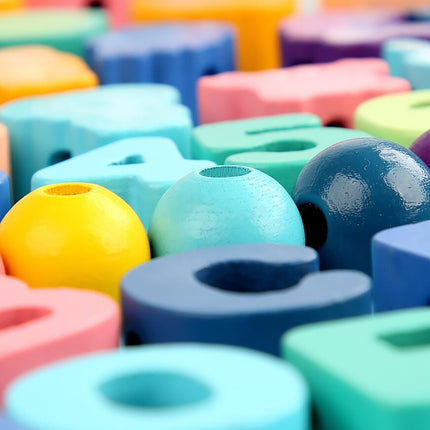 Woodn™ Kinderspeelgoed | Educatieve Houten Rijgkralen | Bevordert Hand-oog Coördinatie | 60 Stuks